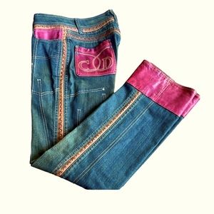 CHRISTIAN DIOR vintage jeans with leather trim, size 6, Never worn